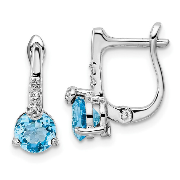 Sterling Silver Rhodium-plated Swiss Blue Topaz/White Topaz Circle Hinged Earrings