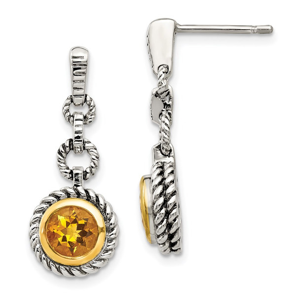 Sterling Silver w/Gold-tone Flash Gold-plated Citrine Earrings