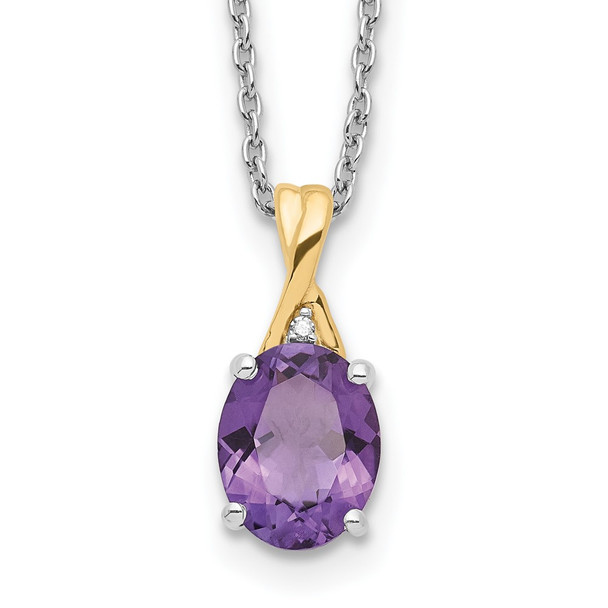 Sterling Silver & 14k Yellow Gold True Two-tone Amethyst & Diamond Necklace