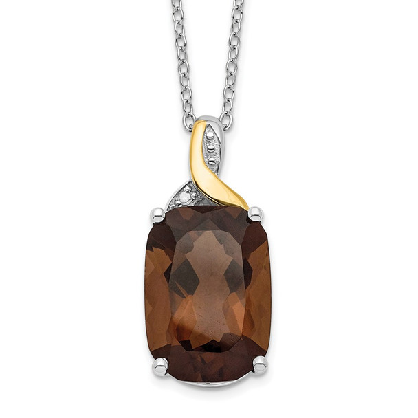 Sterling Silver & 14k Yellow Gold True Two-tone Accent Smoky Quartz & Diamond Necklace