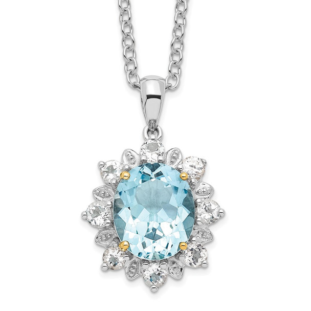 Sterling Silver & 14k Yellow Gold True Two-tone Sky Blue & White Topaz Necklace