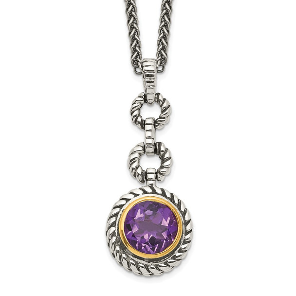 Sterling Silver w/Gold-tone Flash Gold-plated Amethyst Necklace
