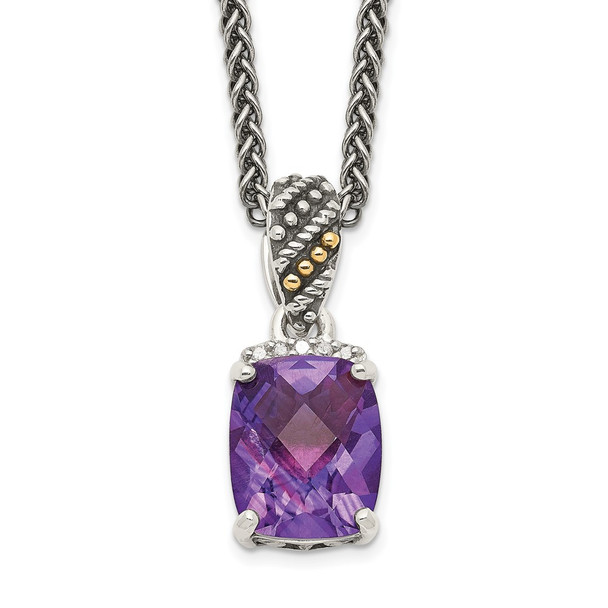 Sterling Silver w/14k Yellow Gold Diamond and Amethyst Necklace