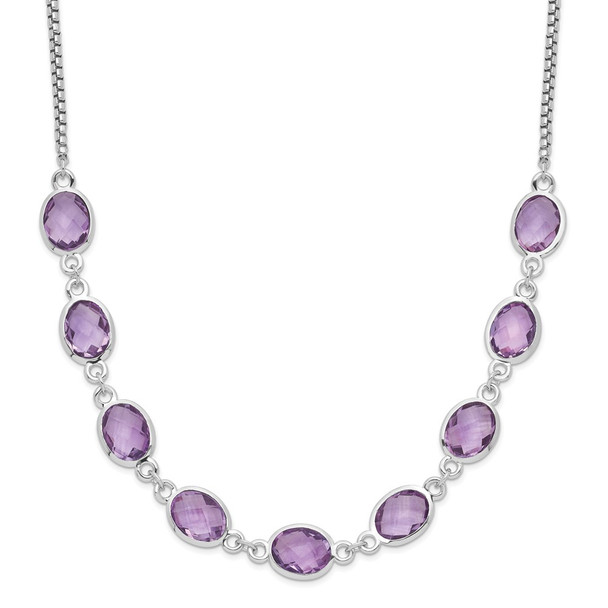 Sterling Silver Rhodium-plated 13.5 Amethyst w/2 in ext. Necklace