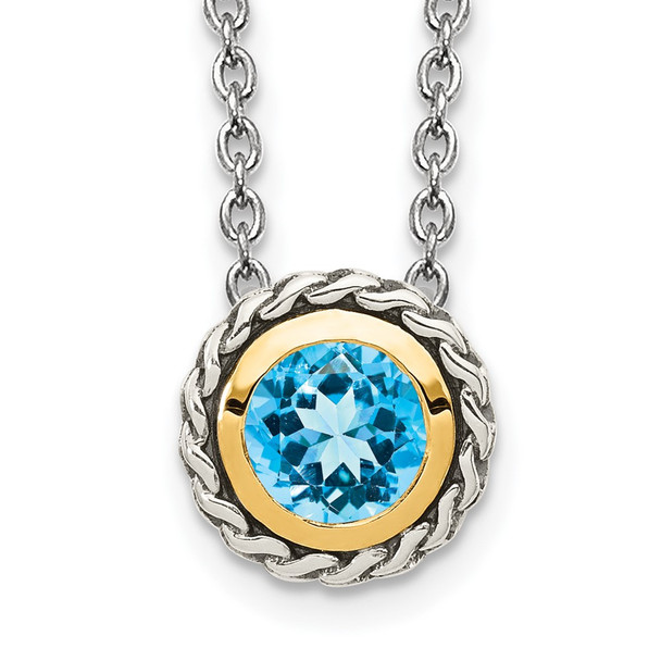 Sterling Silver w/ 14k Yellow Gold Accent Light Swiss Blue Topaz Slide Pendant Necklace