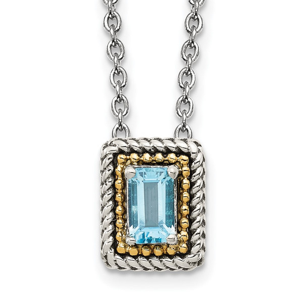 Sterling Silver w/ 14k Yellow Gold Accent Light Swiss Blue Topaz Necklace QTC1616