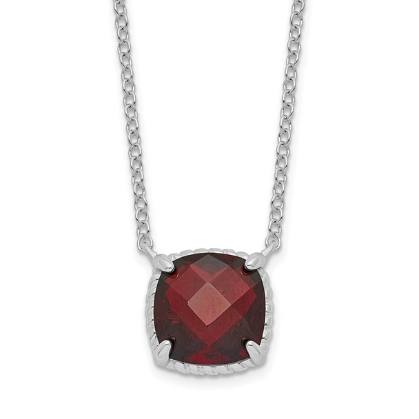Sterling Silver Rhodium-plated Square Garnet w/2 in ext. Necklace