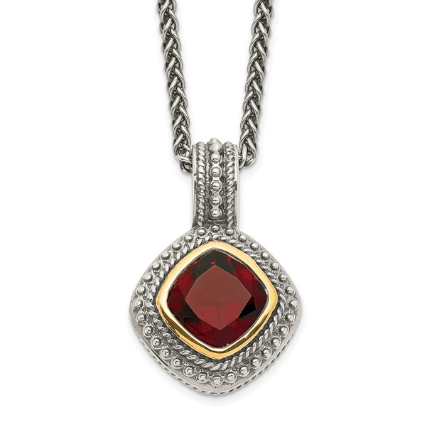 Sterling Silver w/14k Yellow Gold Garnet Necklace QTC675