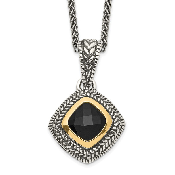 Sterling Silver w/14k Yellow Gold Black Onyx Necklace QTC1207