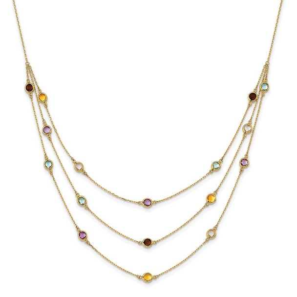 14k Yellow Gold Smoky Quartz White Quartz/BT/CI/AM 3-strand 17in Necklace