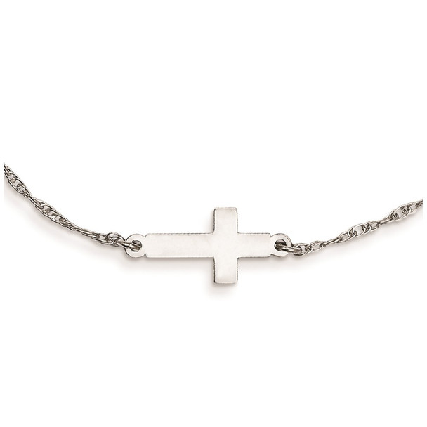 Sterling Silver Rhodium-plated Small Sideways Cross Necklace