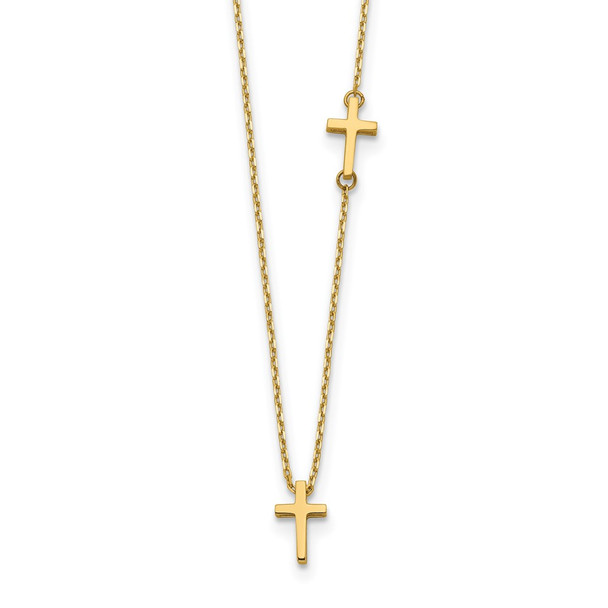 14k Yellow Gold Sideways Cross and Cross Pendant Necklace