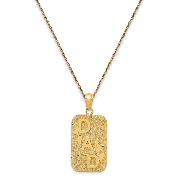 14k Yellow Gold DAD "Gold Nugget" Dog Tag Pendant w/ 18in Chain Necklace