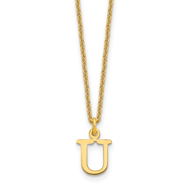 14k Yellow Gold Cutout Letter U Initial Necklace