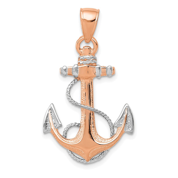 14k Rose Gold with Rhodium Anchor with Rope Necklace
