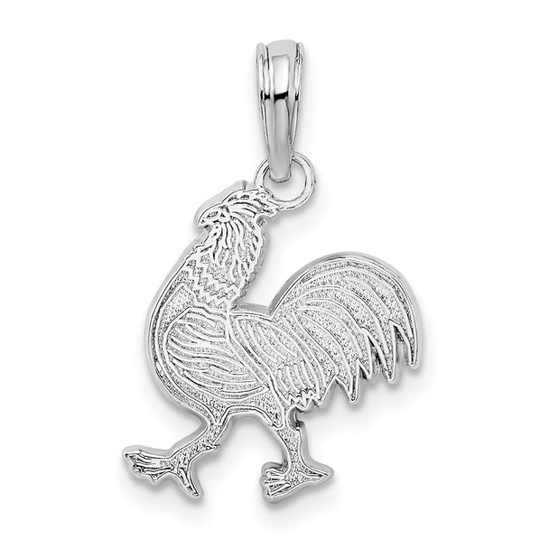 Sterling Silver Polished/Textured Flat Rooster Pendant