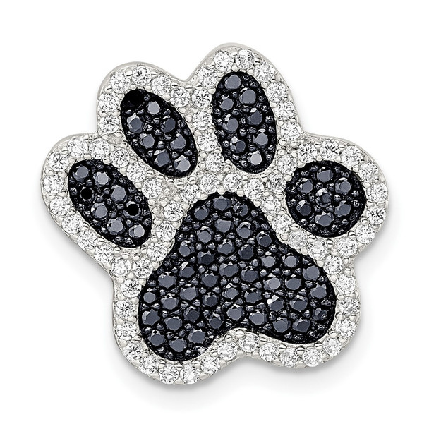 Sterling Silver Polished CZ Paw Print Chain Slide Pendant