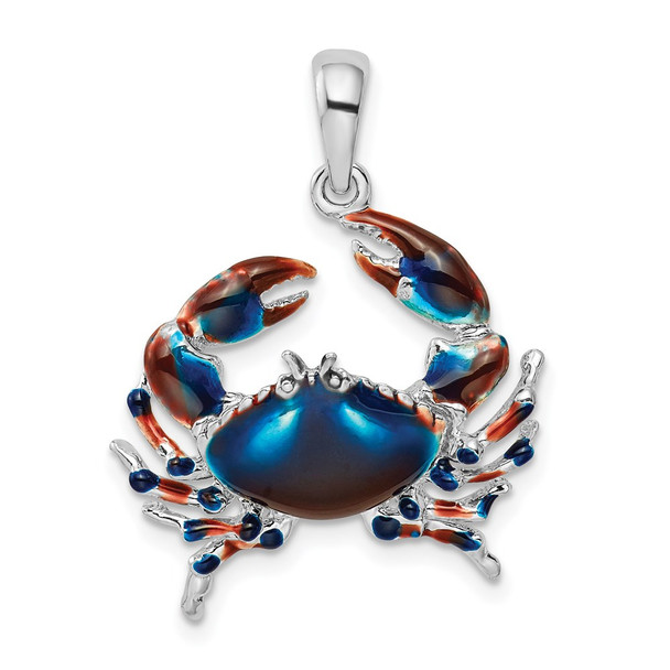 Sterling Silver Polished Enameled Blue Stone Crab Pendant QC10635