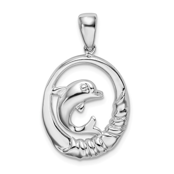 Sterling Silver Polished Dolphin Circle Pendant