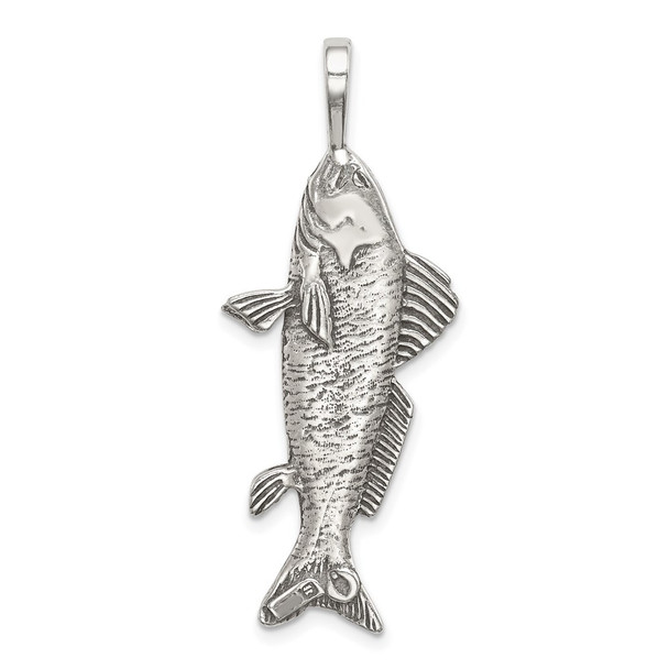 Sterling Silver Antiqued & Textured Fish Pendant QC8763