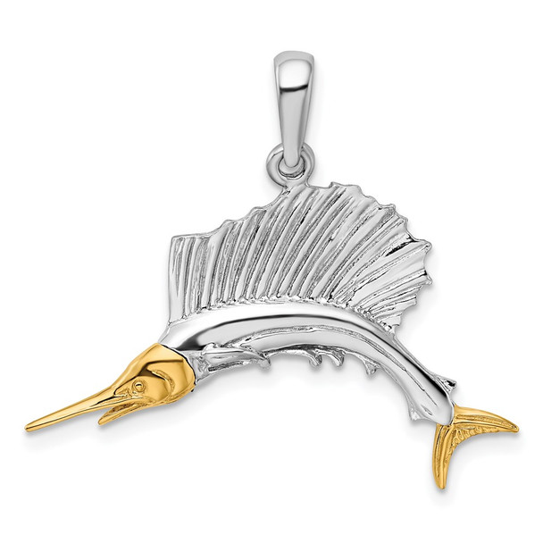 Sterling Silver Polished Sailfish w/14k Yellow Gold Accents Pendant