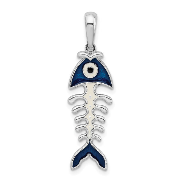 Sterling Silver Polished 3D Enameled Fishbone Pendant