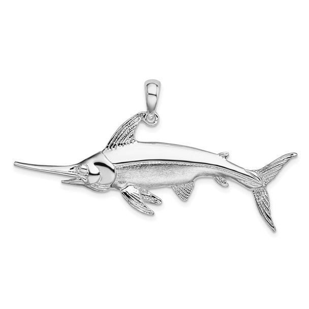 Sterling Silver Polished and Satin Swordfish Pendant QC10344