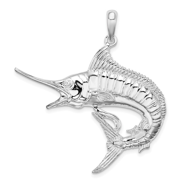 Sterling Silver Polished/Textured Marlin Fish Pendant