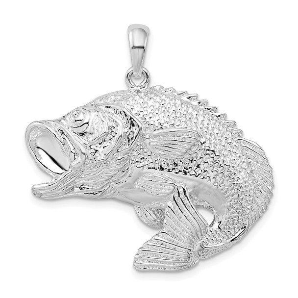 Sterling Silver Jumping Bass Fish Pendant