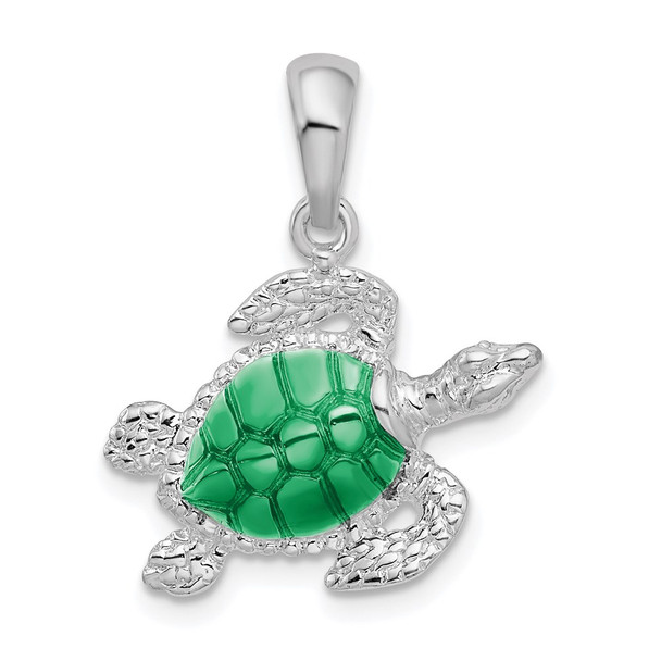 Sterling Silver Polished Enameled Sea Turtle Pendant