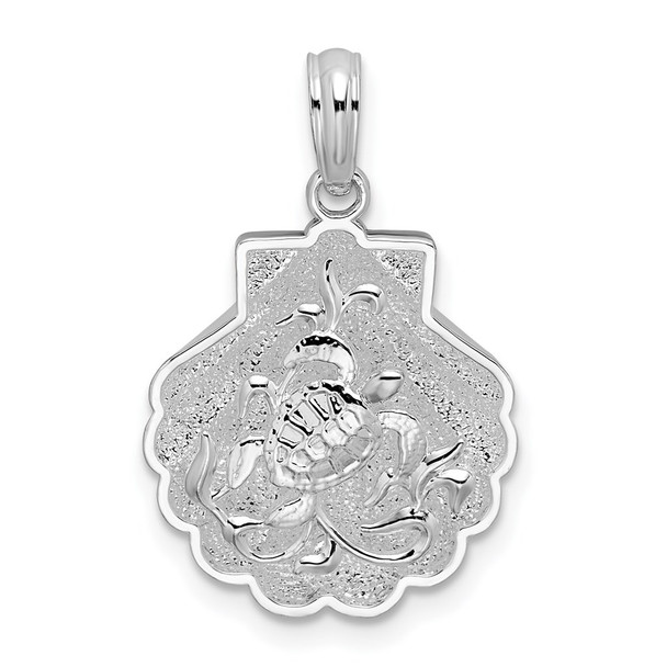 Sterling Silver Polished/Textured Shell w/Sea Turtles Pendant
