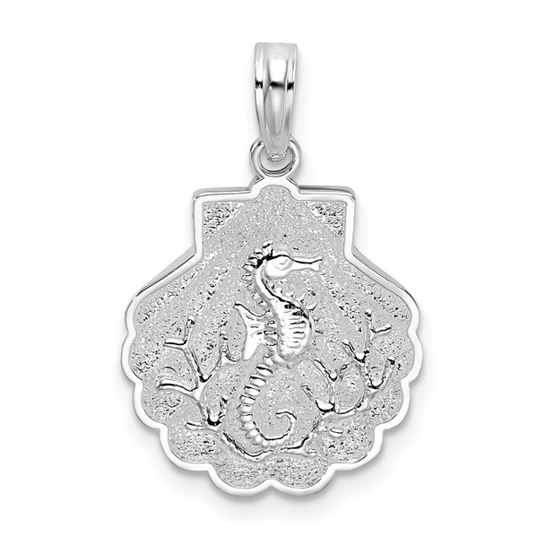 Sterling Silver Polished/Textured Shell w/Sea Horse Pendant