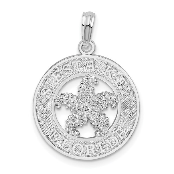 Sterling Silver Textured Siesta Key,FL w/Starfish Pendant