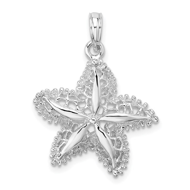 Sterling Silver Rhodium-plated Cut-out Filigree Starfish Pendant