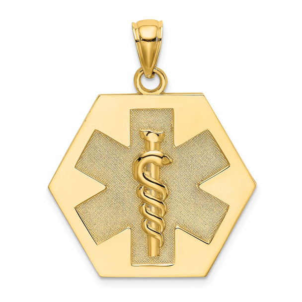 14k Yellow Gold Textured Back Caduceus Medical Disc Pendant