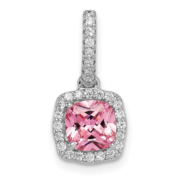 Sterling Silver Rhodium-plated Pink & White CZ Slide Pendant