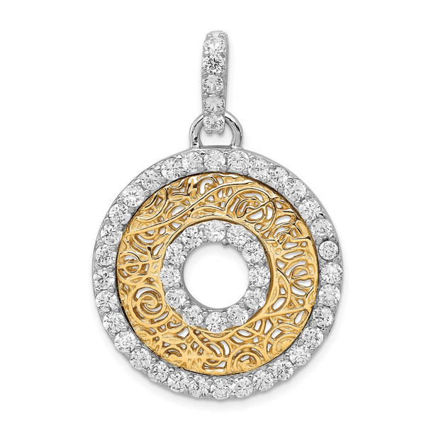 Sterling Silver Rhodium-plated CZ & Vermeil Circle Pendant