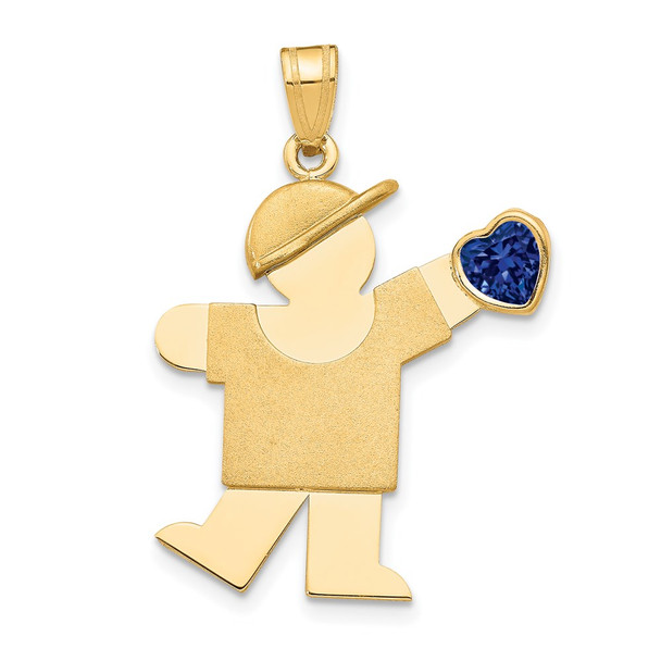 14k Yellow Gold Boy with CZ September Simulated Birthstone Pendant