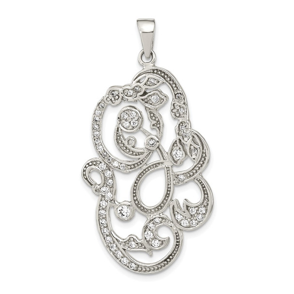 Sterling Silver Polished CZ Floral Pendant