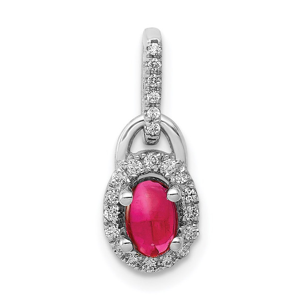 14k White Gold Diamond and Cabochon Ruby Pendant