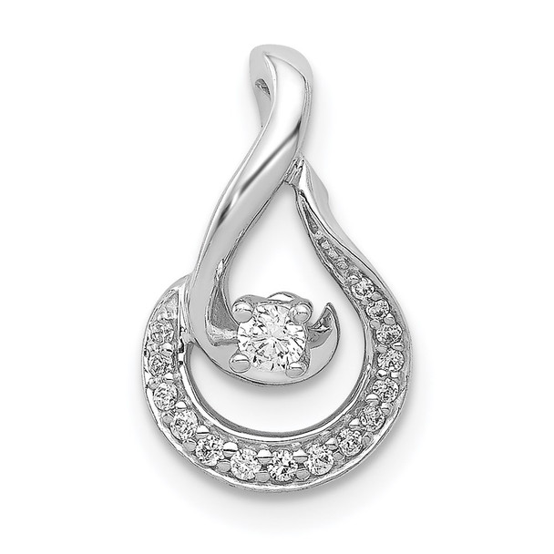 14k White Gold 1/8ctw. Diamond Teardrop Chain Slide Pendant