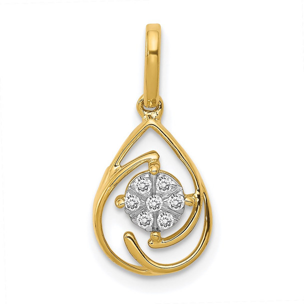 14k Yellow Gold Polished 1/15ctw. Diamond Fancy Teardrop Pendant