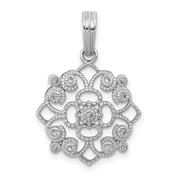 14k White Gold Fancy 1/15ctw. Diamond Vintaged Pendant