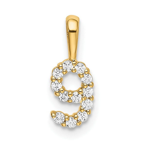 14k Yellow Gold Diamond Number 9 Pendant