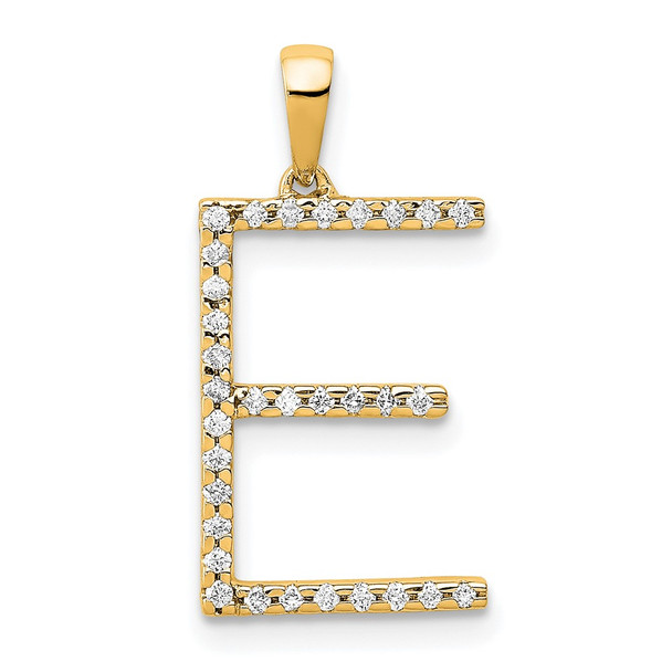 14k Yellow Gold Diamond Letter E Initial Pendant