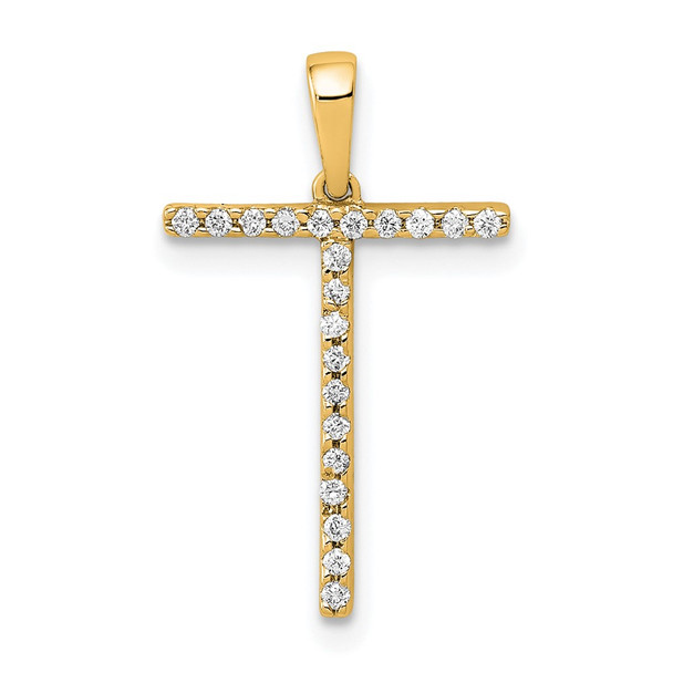 14k Yellow Gold Diamond Letter T Initial Pendant