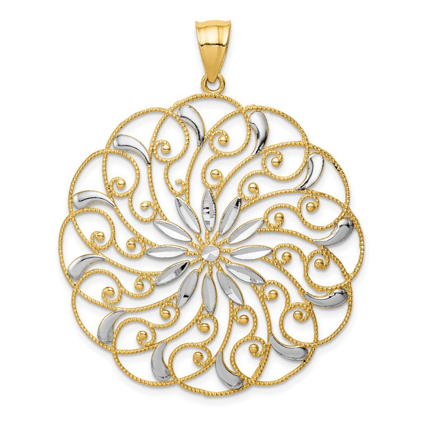 14k Yellow Gold and White Rhodium Meridian Swirl Pendant