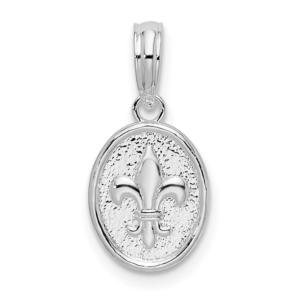 Sterling Silver Polished/Textured Fleur de Lis Small Oval Pendant