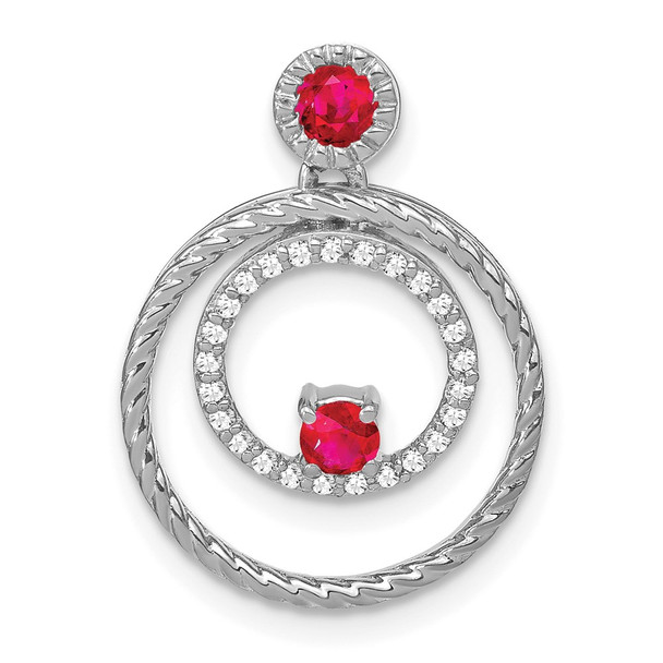 14k White Gold Ruby and Diamond Circles Pendant