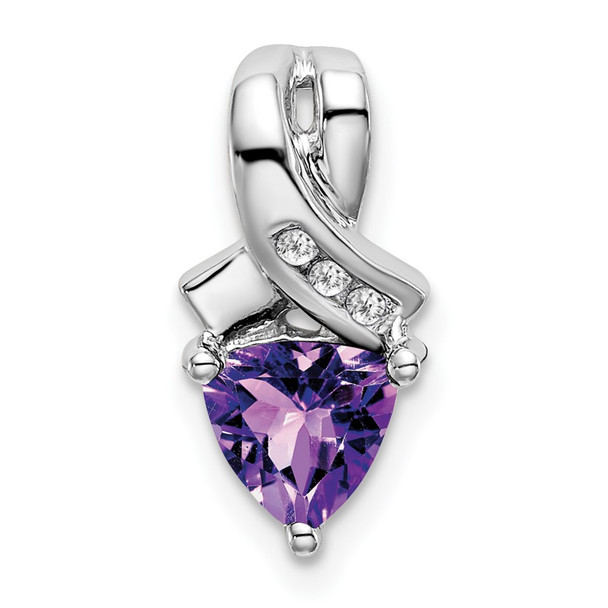 14k White Gold Trillion Amethyst and Diamond Pendant